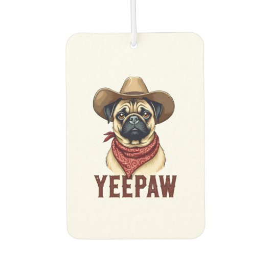 Vintage-Cowboy-Mops-YeePaw-Western-Hund-Illustrati Autolufterfrischer (Vorderseite)