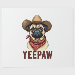 Vintage-Cowboy-Mops-YeePaw-Western-Hund-Illustrati Geschenkpapier