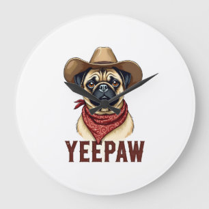 Vintage-Cowboy-Mops-YeePaw-Western-Hund-Illustrati Große Wanduhr