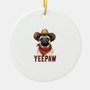 Vintage-Cowboy-Mops-YeePaw-Western-Hund-Illustrati Keramik Ornament