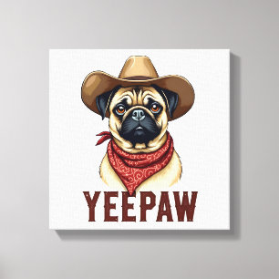 Vintage-Cowboy-Mops-YeePaw-Western-Hund-Illustrati Leinwanddruck