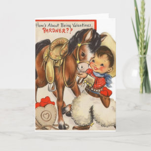 Vintage Cowboy & Niedlich Pony Valentine Card Dankeskarte