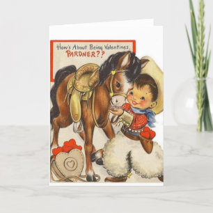 Vintage Cowboy & Niedlich Pony Valentine Card Dankeskarte