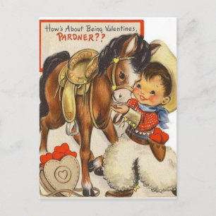 Vintage Cowboy & Niedlich Pony Valentine Card Postkarte