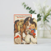 Vintage Cowboy & Niedlich Pony Valentine Card Postkarte (Stehend Vorderseite)