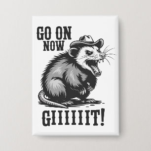 Vintage Cowboy Opossum Geh Jetzt Weiter Western  Button