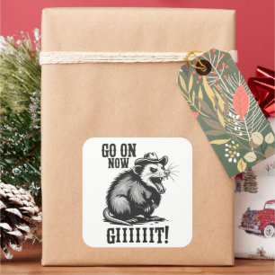 Vintage Cowboy Opossum Geh Jetzt Weiter Western Quadratischer Aufkleber