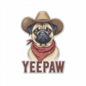 Vintage Cowboy Pug YeePaw Western Dog Illustration Aufkleber (Vorderseite)