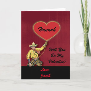Vintage Cowboy Rotes Romantisches Herz Feiertagskarte
