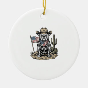 Vintage-Cowboy-Skelett-Hund-patriotisches-Shirt-De Keramik Ornament