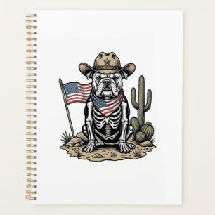 Vintage-Cowboy-Skelett-Hund-patriotisches-Shirt-De Planer
