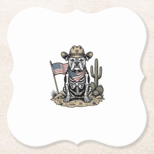 Vintage-Cowboy-Skelett-Hund-patriotisches-Shirt-De Untersetzer