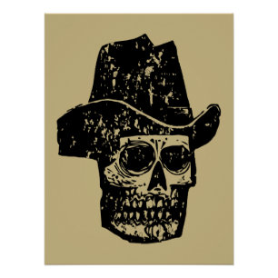 Vintage-Cowboy-Skulp-Druck mit altem Western-Hut Poster