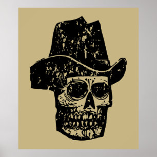 Vintage Cowboy-Totenkopf-Druck mit altem Western-H Poster
