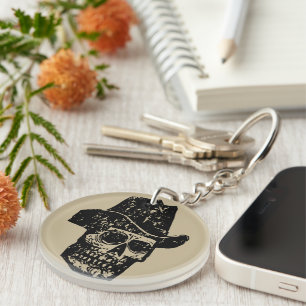 Vintage Cowboy-Totenkopf-Druck mit altem Western-H Schlüsselanhänger