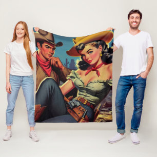 Vintage Cowboy und Cowgirl Fleecedecke