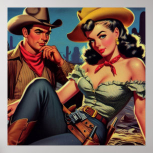 Vintage Cowboy und Cowgirl Poster
