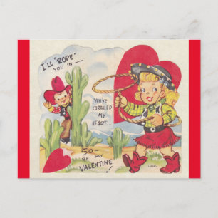 Vintage-Cowboy- und Cowgirl-Valentinskarte aus den Postkarte