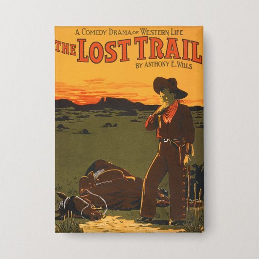 Vintage-Cowboy- und Pferde-Sonnenuntergangs-Wester Button (Vorderseite)
