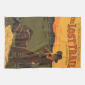 Vintage-Cowboy- und Pferde-Sonnenuntergangs-Wester Geschirrtuch (Horizontal)