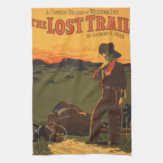 Vintage-Cowboy- und Pferde-Sonnenuntergangs-Wester Geschirrtuch (Vertikal)