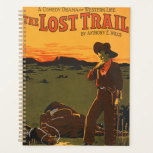 Vintage-Cowboy- und Pferde-Sonnenuntergangs-Wester Planer