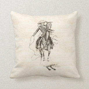 Vintage Cowboy-und Pferdeillustration Kissen