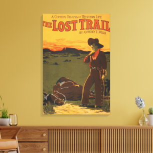 Vintage-Cowboy- und Pferdeuntergang-Western-Wandku Leinwanddruck