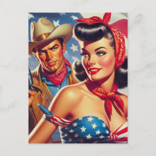 Vintage Cowboy und Pin Up Postkarte