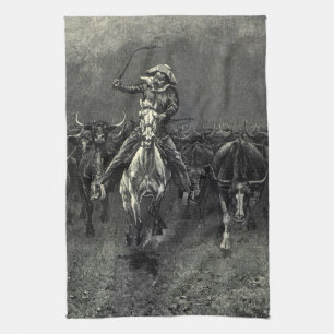 Vintage Cowboys, A Stampede von Frederic Remington Geschirrtuch