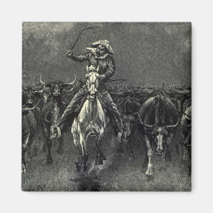 Vintage Cowboys, A Stampede von Frederic Remington Magnet