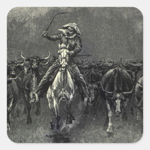 Vintage Cowboys, A Stampede von Frederic Remington Quadratischer Aufkleber