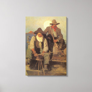 Vintage Cowboys, die Lohn-Bühne durch NC Wyeth Leinwanddruck
