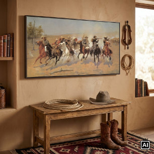 Vintage Cowboys, Ein Ansturm auf Bauholz von Remin Poster