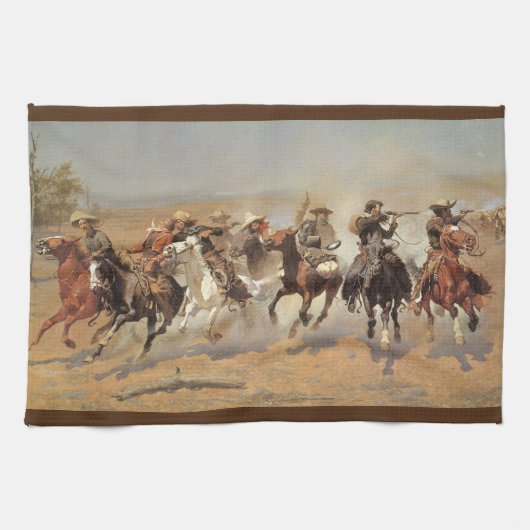 Vintage Cowboys, ein Holzschuh von Remington Geschirrtuch (Horizontal)