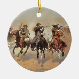 Vintage Cowboys, ein Holzschuh von Remington Keramik Ornament