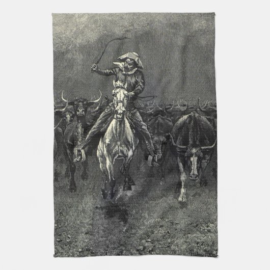 Vintage Cowboys, eine Stampede von Frederic Reming Geschirrtuch (Vertikal)