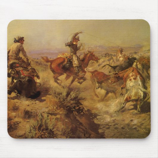 Vintage Cowboys, Jerked Down von CM Russell Mousepad (Vorne)