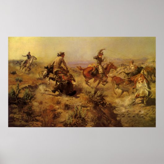 Vintage Cowboys, Jerked Down von CM Russell Poster (Vorne)