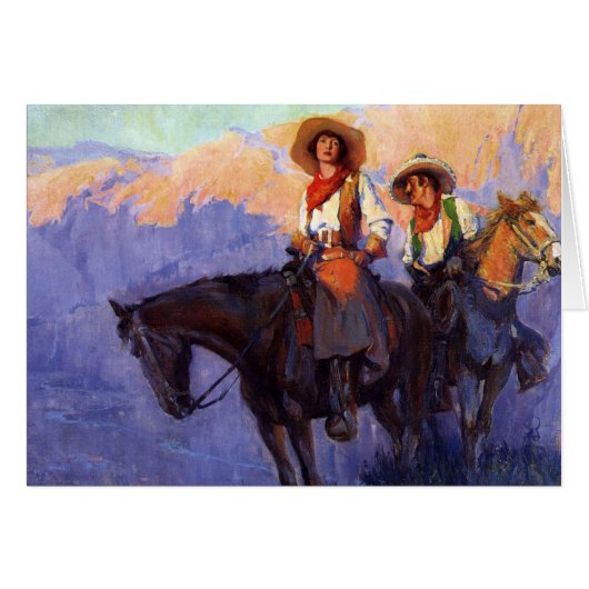 Vintage Cowboys, Mann und Frau auf Pferden, Anders (Vorderseite (Horizontal))