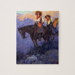 Vintage Cowboys, Mann und Frau auf Pferden, Anders Puzzle