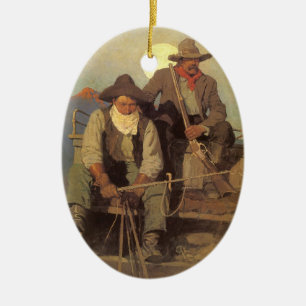 Vintage Cowboys, The Pay Bühne von NC Wyeth Keramikornament