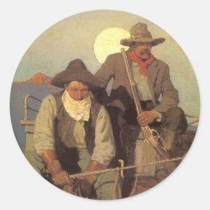 Vintage Cowboys, The Pay Bühne von NC Wyeth Runder Aufkleber