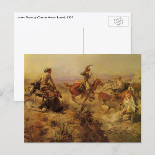 Vintage Cowboys, von CM Russell vom Pferd gerissen Postkarte