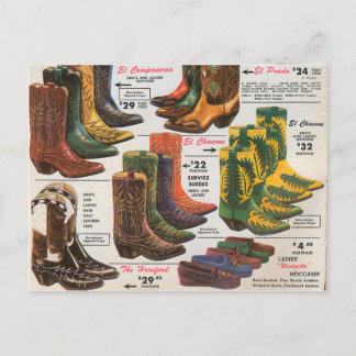 Vintage Cowboystiefel & Moccasins Postkarte