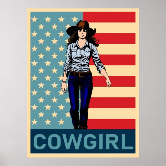 Vintage Cowgirl American Flag Poster (Vorne)