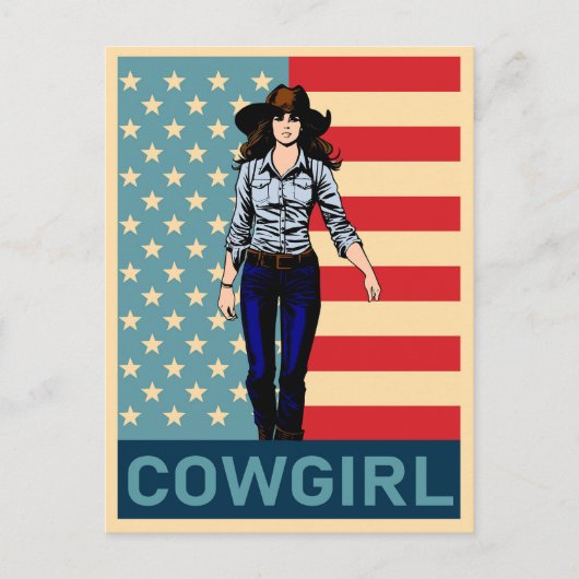 Vintage Cowgirl American Flag Postkarte (Vorderseite)