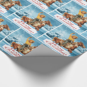 Vintage-Cowgirl auf Pferd Winter Frohe Weihnachten Geschenkpapier