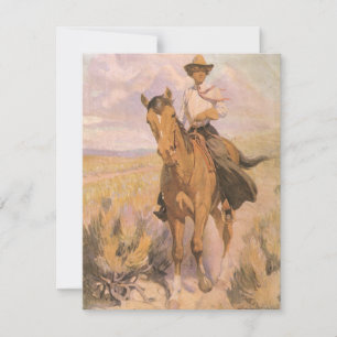 Vintage Cowgirl Cowboy, Frau auf einem Pferd von D