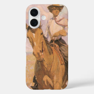 Vintage Cowgirl Cowboy, Frau auf Pferd von Dunton iPhone 16 Hülle